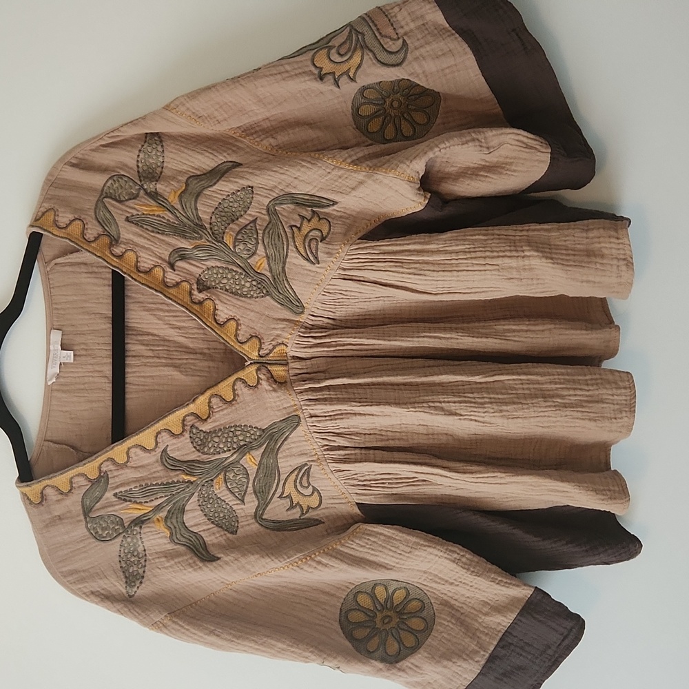 Embroidered Tan and Brown Women's Top